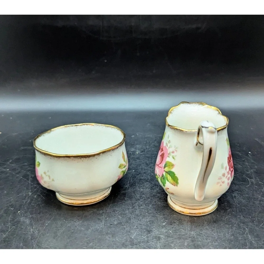 Vintage Royal Albert American Beauty Mini Creamer Open Sugar Bowl Floral Flower